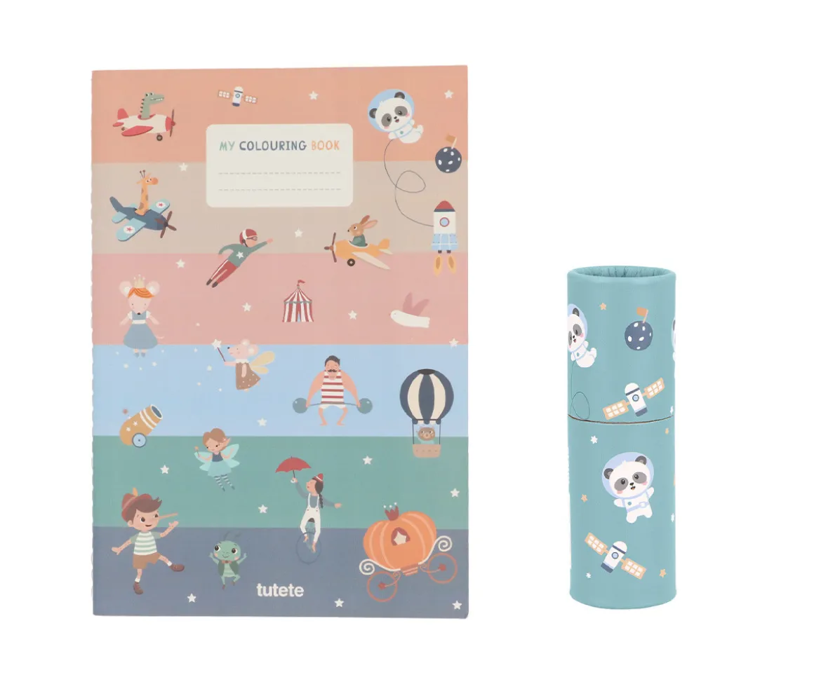 Libro para Colorear + Tubo de Lápices Pandas in Space