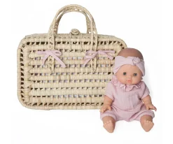 Maleta Mimbre para Muñecas Rosa