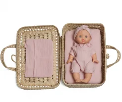 Maleta Mimbre para Muñecas Rosa