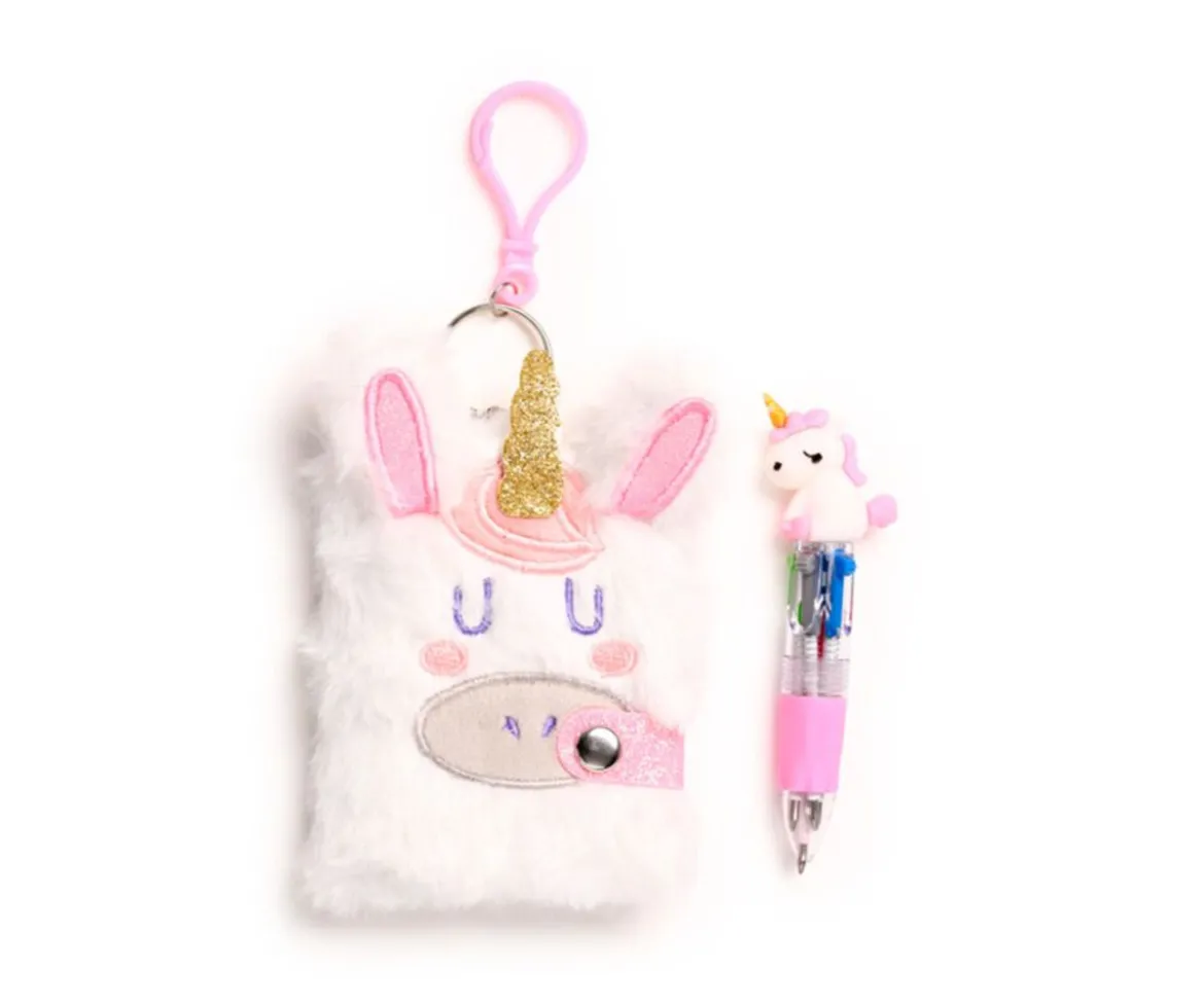 Mini Bloc de Notas de Peluche con Bolígrafo Unicornio Mágico