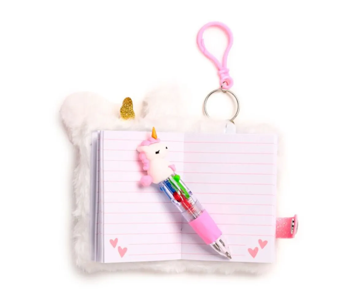 Mini Bloc de Notas de Peluche con Bolígrafo Unicornio Mágico