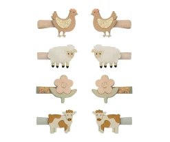 8 Mini Pinzas de Pelo Farm Animal