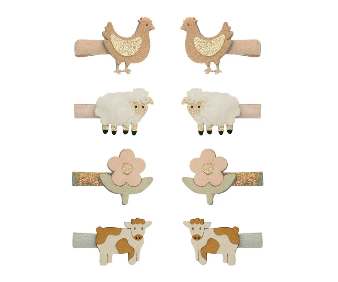 8 Mini Pinzas de Pelo Farm Animal