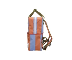 Mochila Escolar Mediana Personalizable Stripes Cloud Blue + Maple Whirl