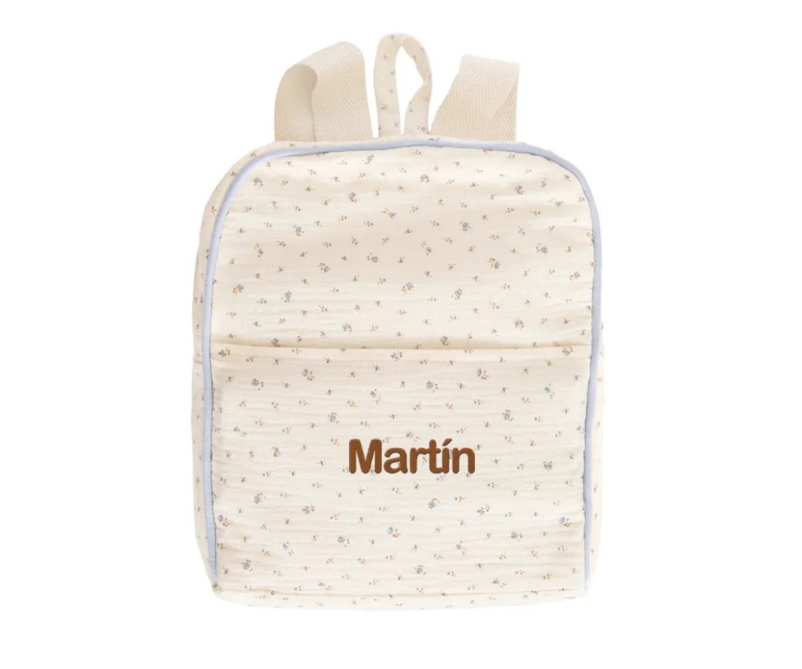 Mochila Flor Azul Personalizable