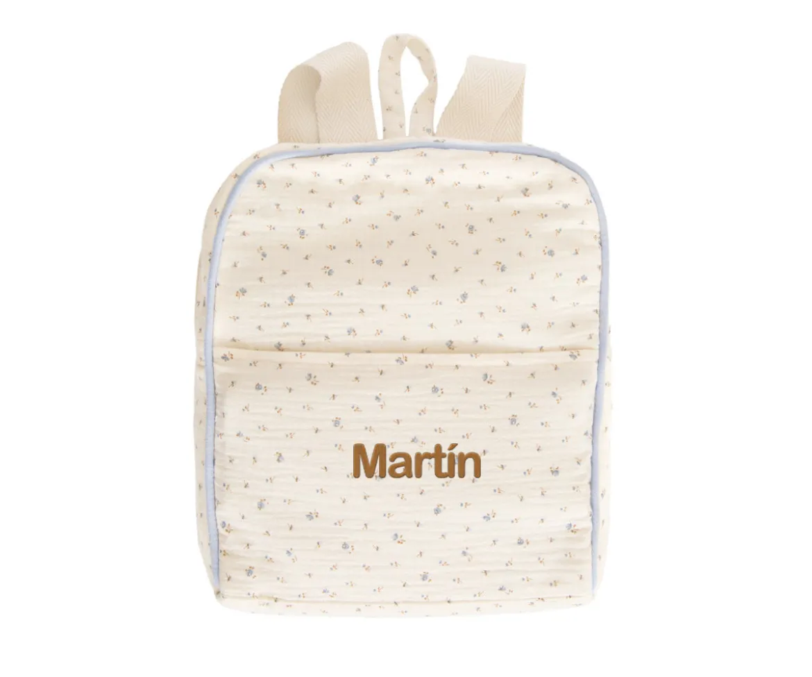 Mochila Flor Azul Personalizable