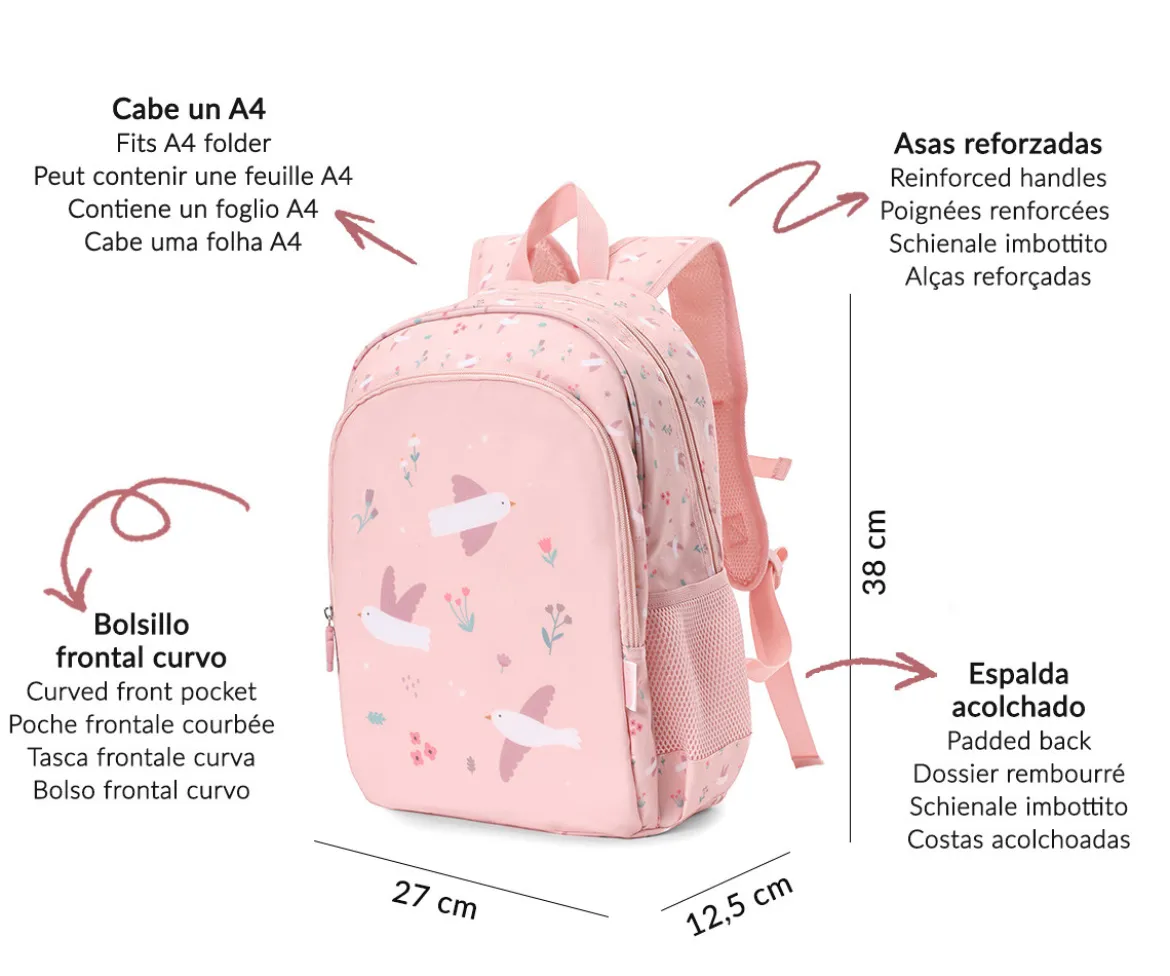Mochila Mediana Blossom Birds + Llavero Personalizable