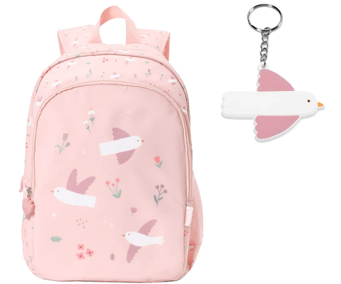 Mochila Mediana Blossom Birds + Llavero Personalizable