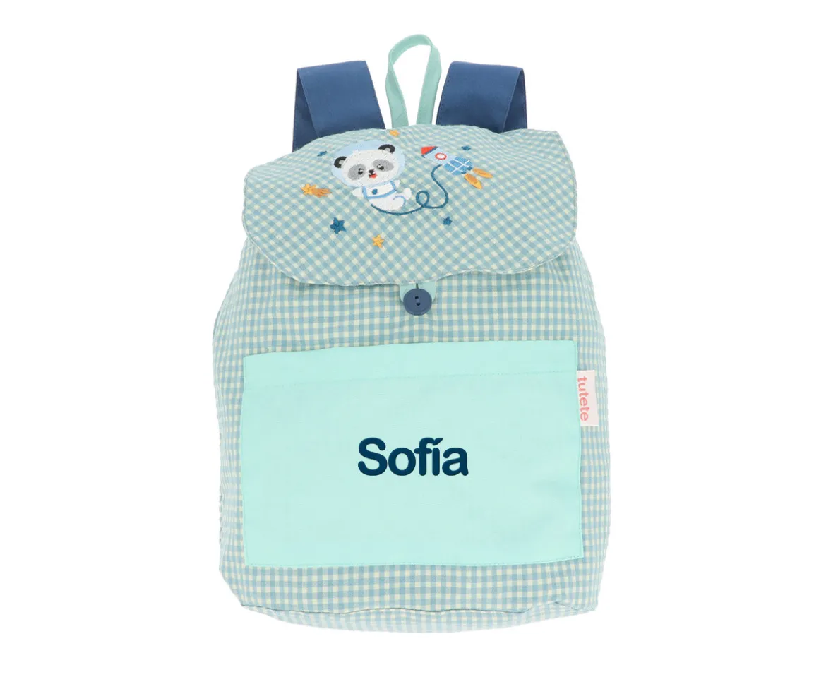 Mochila Pequeña Vichy Pandas in Space Personalizable