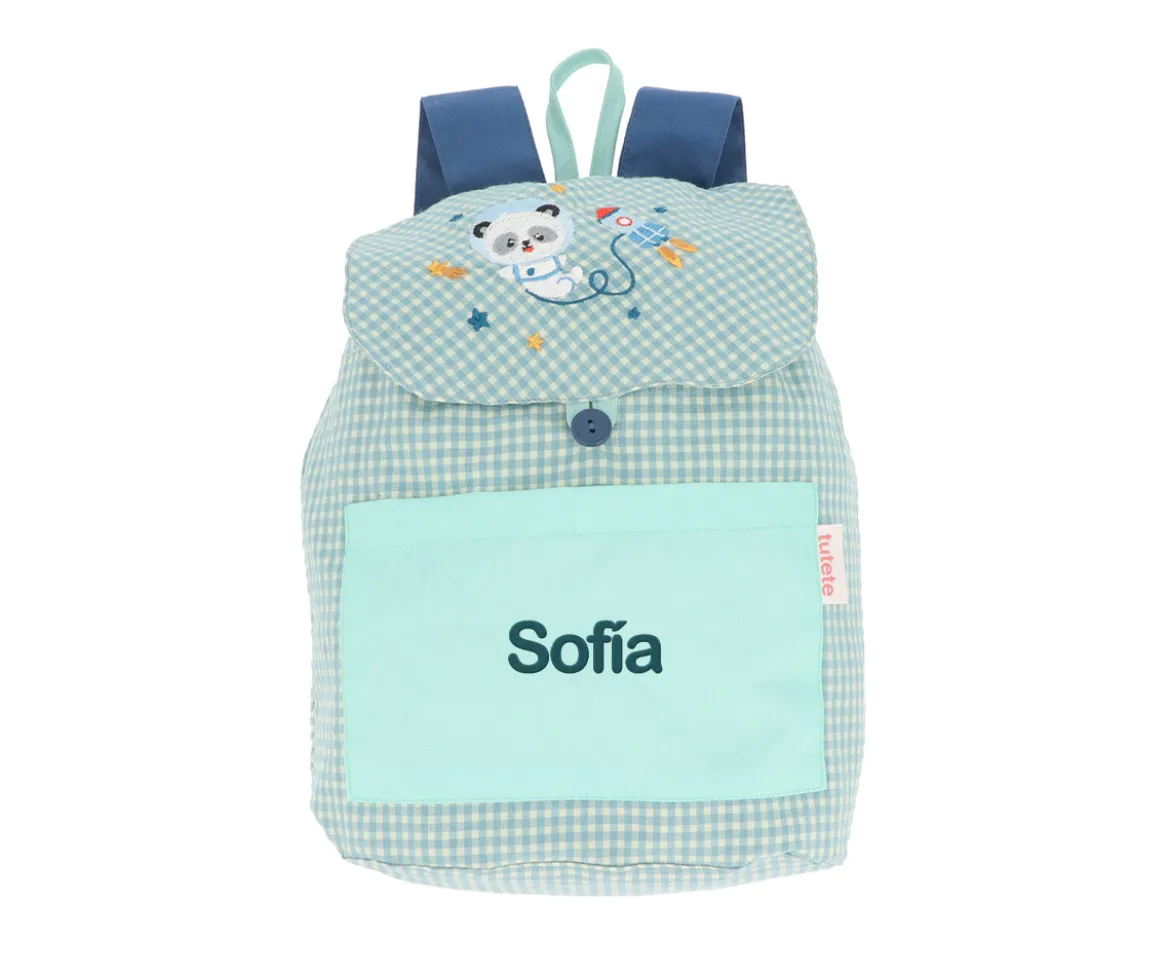 Mochila Pequeña Vichy Pandas in Space Personalizable