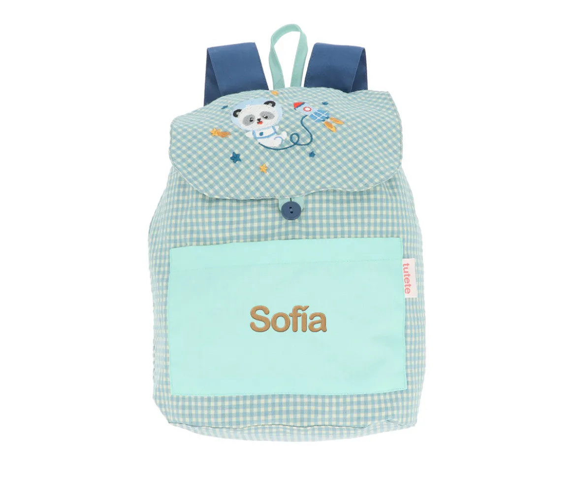 Mochila Pequeña Vichy Pandas in Space Personalizable