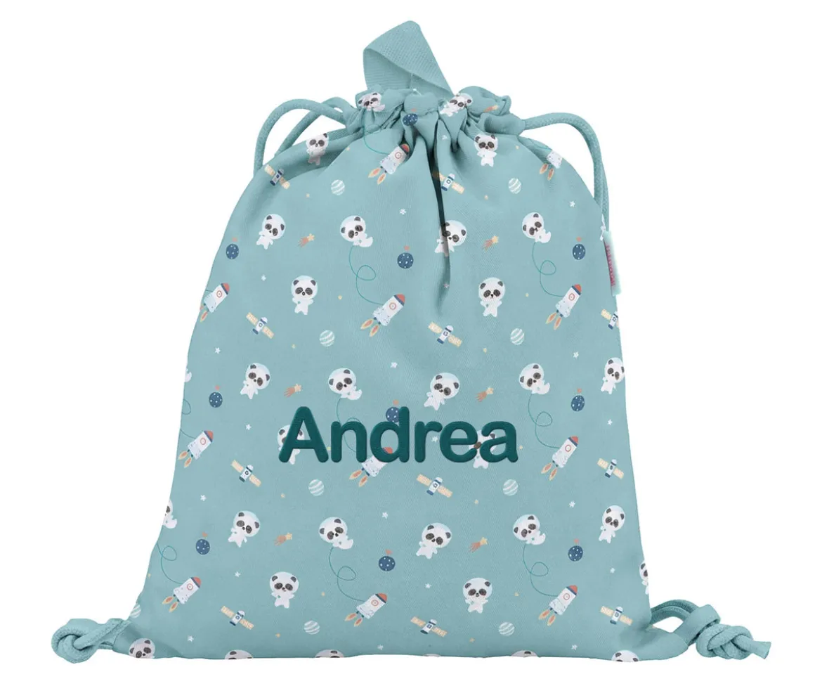 Mochila Saco Tela Pandas in Space Personalizable