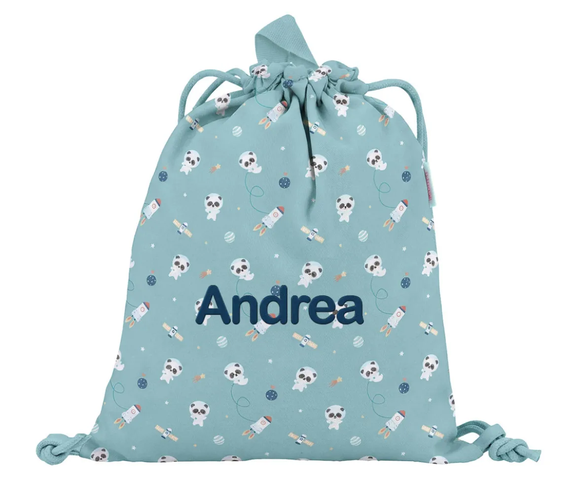 Mochila Saco Tela Pandas in Space Personalizable