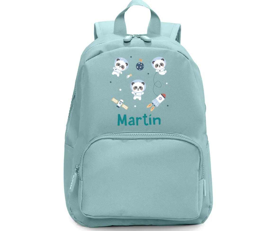 Mochila Solid Color Green Personalizada Pandas in Space