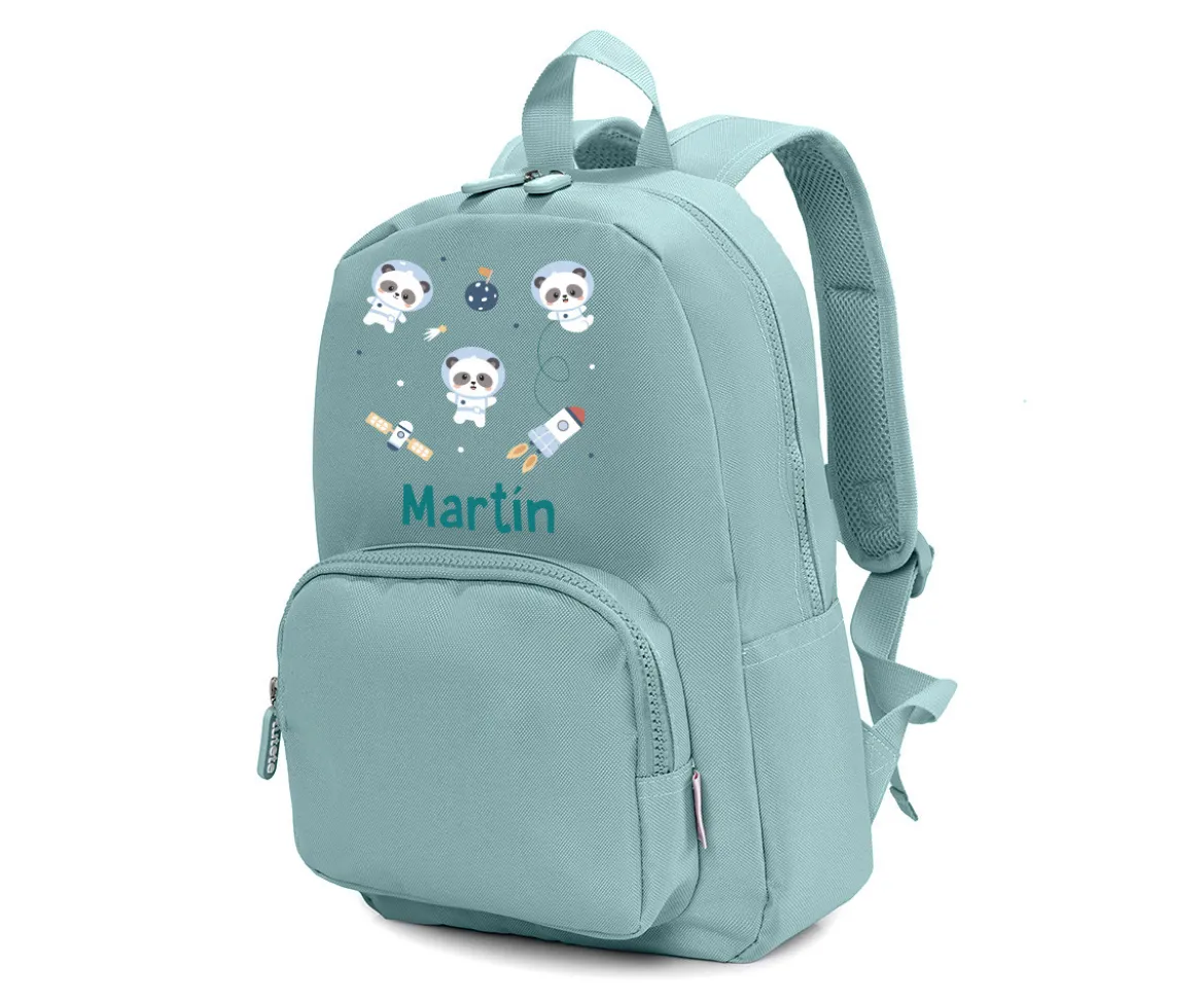 Mochila Solid Color Green Personalizada Pandas in Space