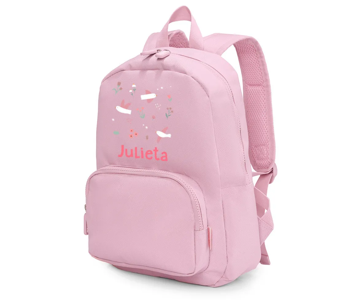 Mochila Solid Color Pink Personalizada Blossom Birds