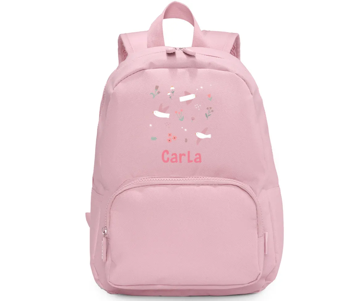 Mochila Solid Color Pink Personalizada Blossom Birds