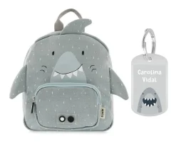 Mochila Trixie PEQUEÑA Mr. Shark con Llavero Personalizado