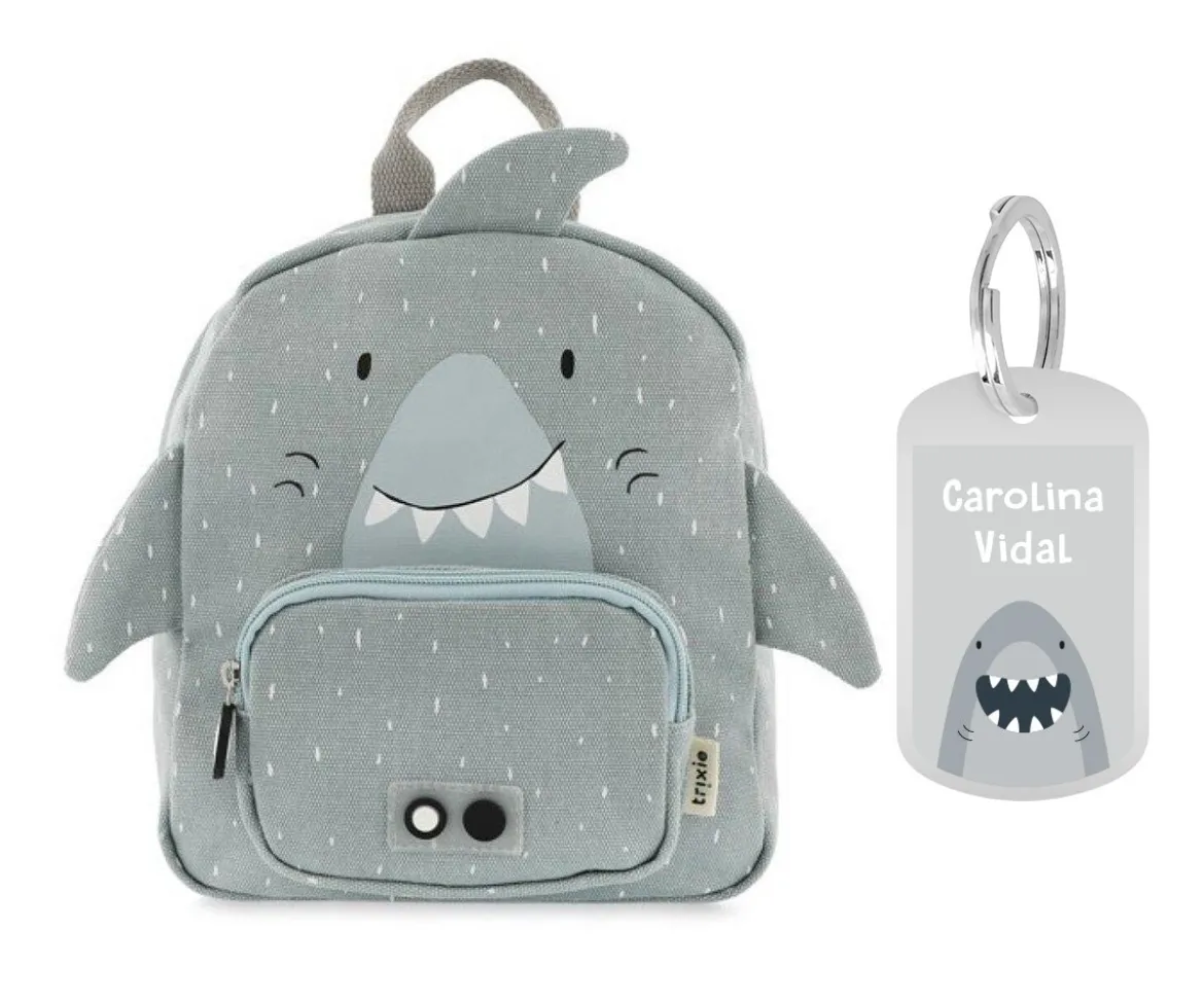 Mochila Trixie PEQUEÑA Mr. Shark con Llavero Personalizado