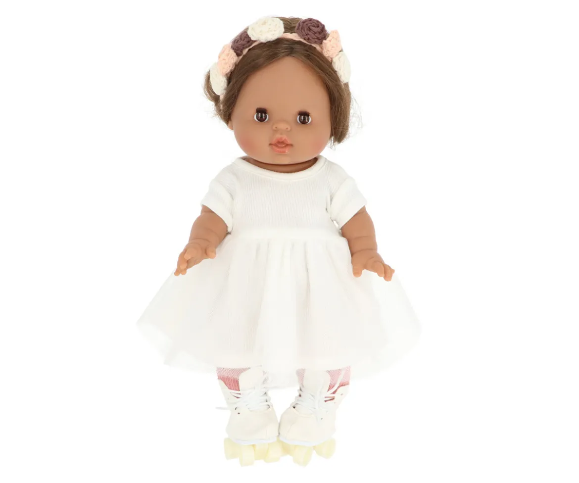 Muñeca Gordis Leopoldina con Vestido Tutú, Calentadores, Patines y Corona Flores