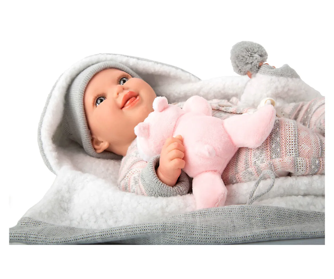 Muñeca Reborn Nadia Rosa 40cm con Manta y Peluche