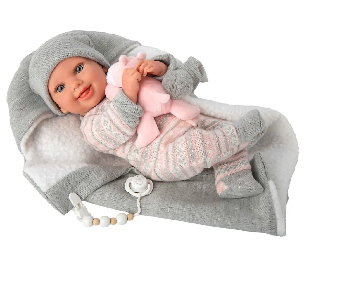 Muñeca Reborn Nadia Rosa 40cm con Manta y Peluche