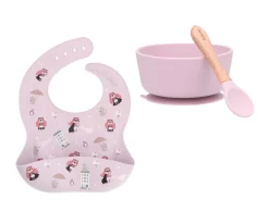 Pack Baby Meal Babero Silicona Fantastic Girl + Bol Silicona y Cuchara Lilac