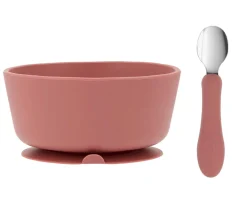 Pack Baby Meal Babero Silicona Wild Fairies + Bol Silicona y Cuchara Acero Brick Blush