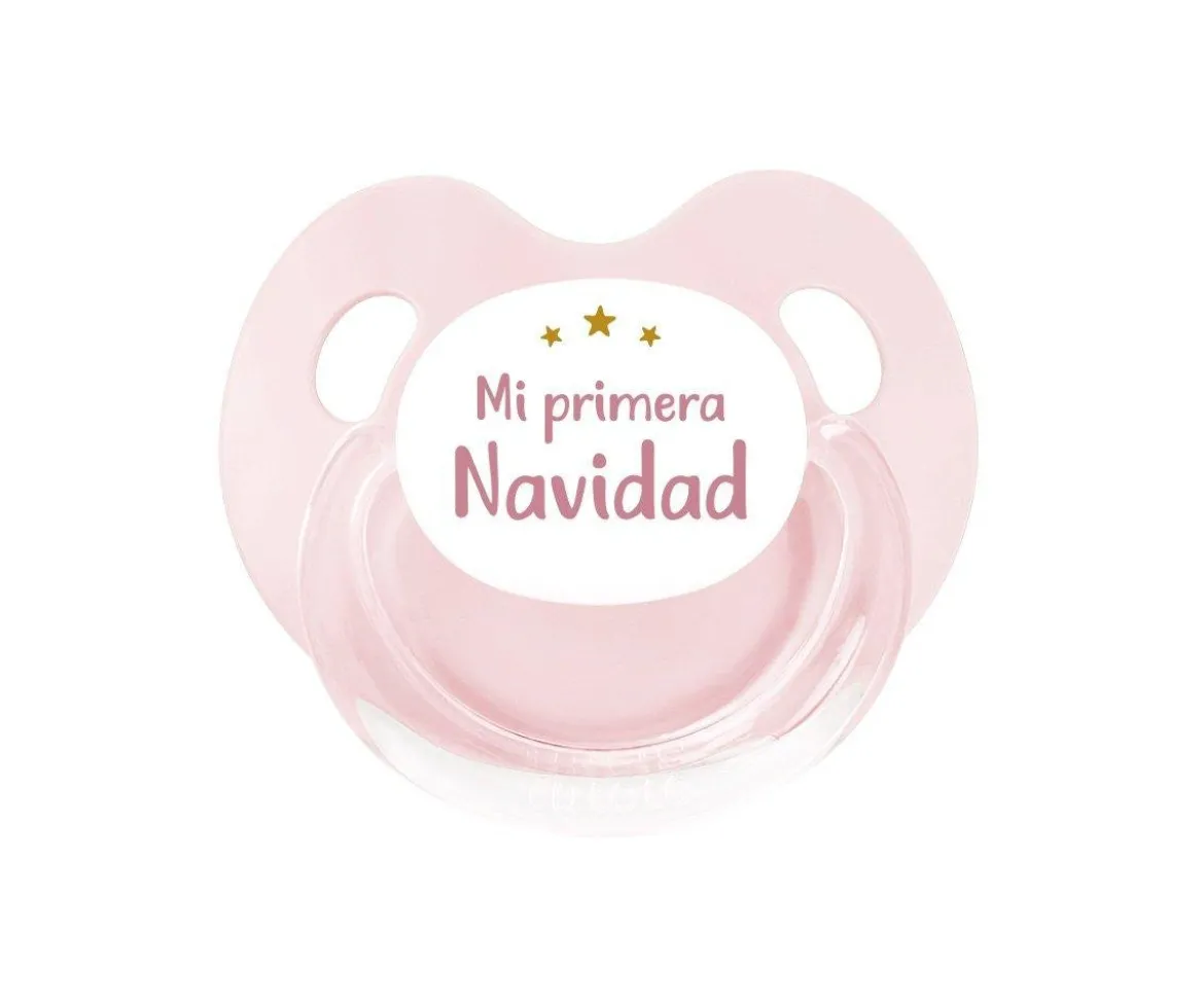 Pack Chupete Retro Rosa Mi Primera Navidad + Chupetero Terracota