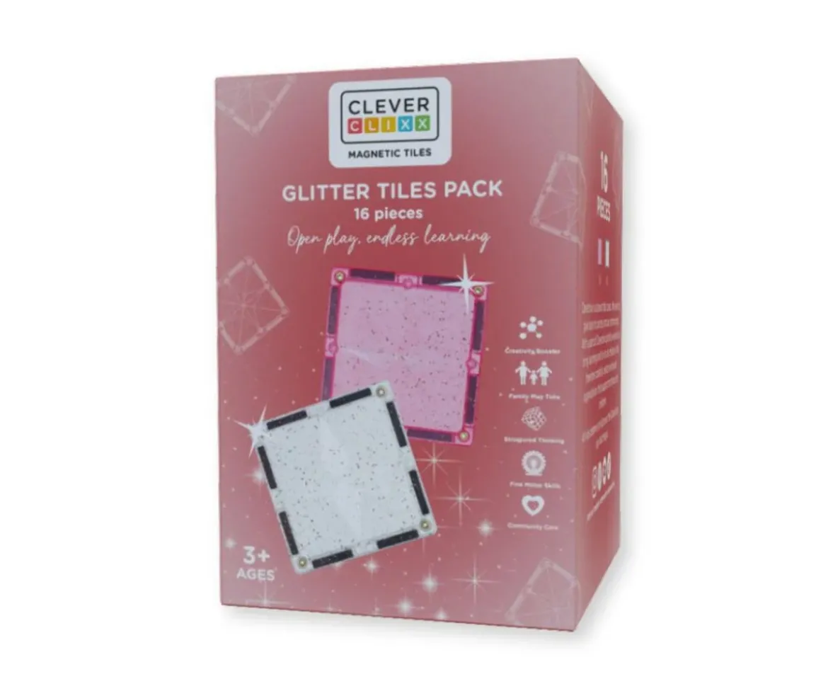 Pack Glitter Tiles Transparent/Pink 16 piezas