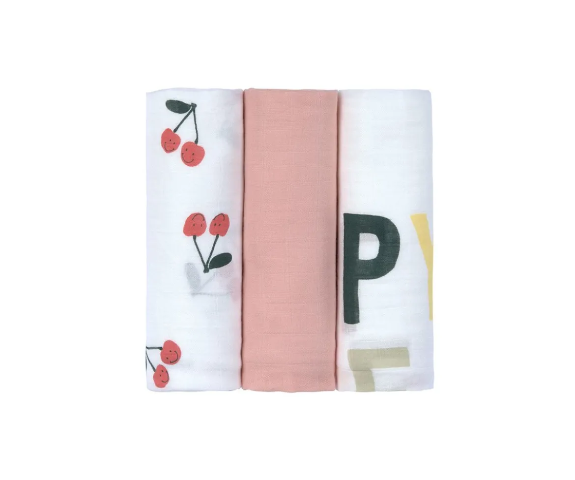 Pack 3 Muselinas Happy Fruits Cherry 80 cm