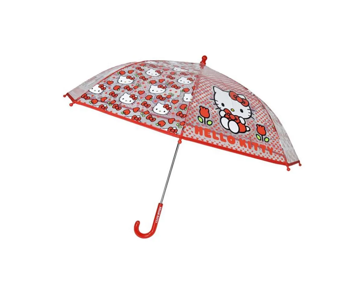 Paraguas Manual Infantil Hello Kitty Transparente Rojo
