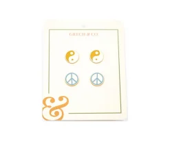 2 Pares Pendientes Infantil Enamel Ying Yang+Peace sign