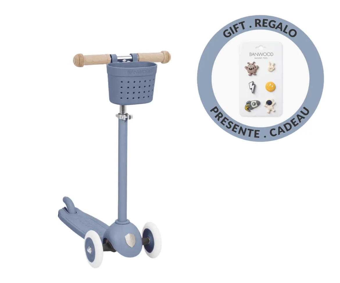 Patinete Banwood Eco + Cesta Pin & Ride Deep Sea y Pines Espacio