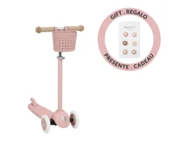 Patinete Banwood Eco + Cesta Pin & Ride Dusty Rose y Pines Flores