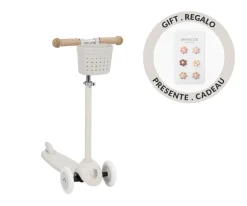 Patinete Banwood Eco + Cesta Pin & Ride Ivory y Pines Flores