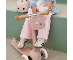 Patinete Banwood Eco + Cesta Pin & Ride Ivory y Pines Flores