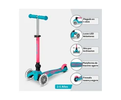 Patinete Plegable Mini Micro Deluxe Neon Aqua/Fucsia Luces LED