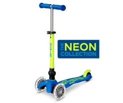 Patinete Plegable Mini Micro Deluxe Neon Azul/Amarillo Luces LED