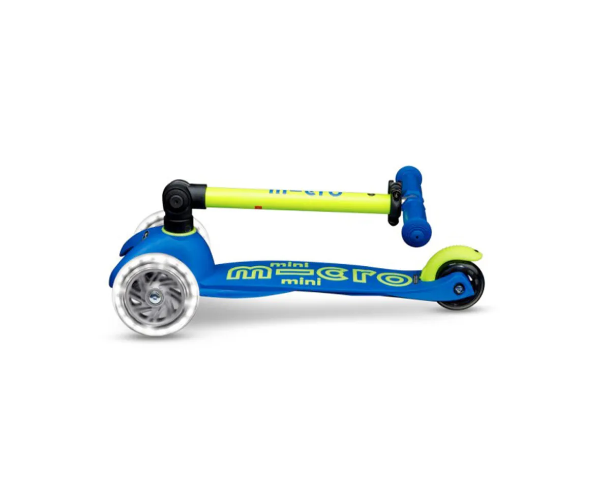 Patinete Plegable Mini Micro Deluxe Neon Azul/Amarillo Luces LED