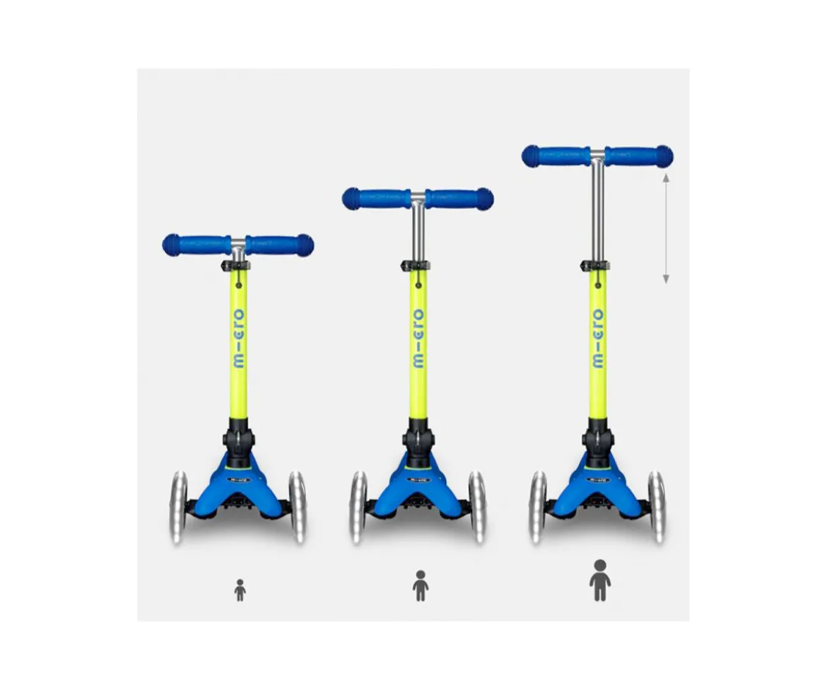 Patinete Plegable Mini Micro Deluxe Neon Azul/Amarillo Luces LED