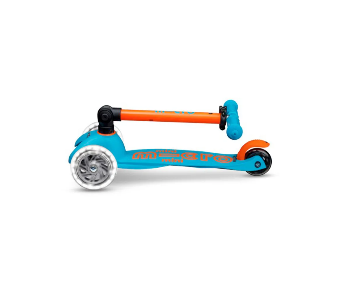 Patinete Plegable Mini Micro Deluxe Neon Azul/Naranja Luces LED