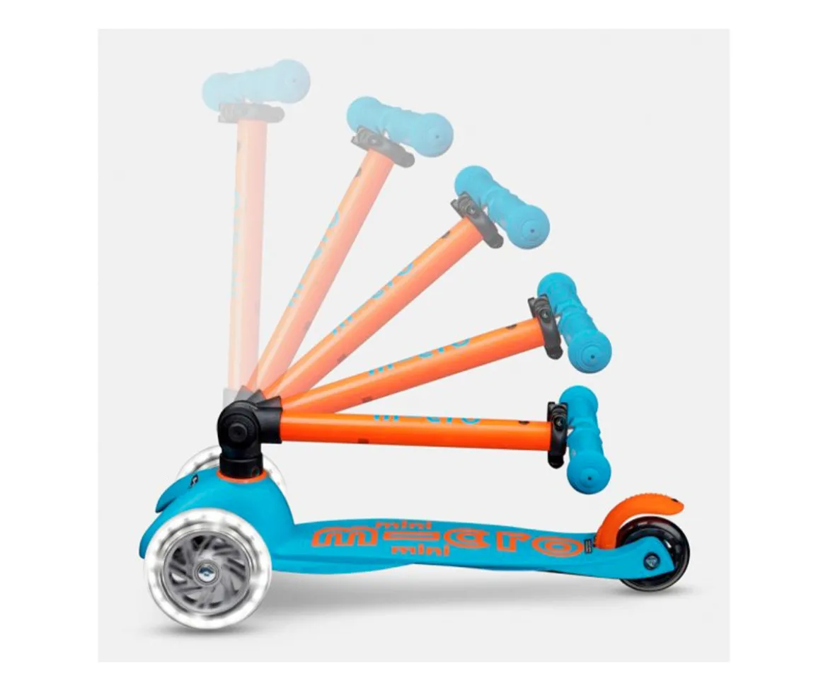 Patinete Plegable Mini Micro Deluxe Neon Azul/Naranja Luces LED