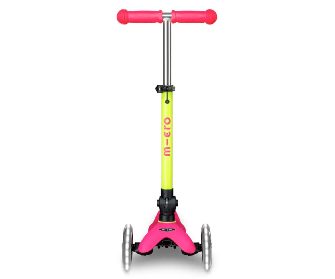 Patinete Plegable Mini Micro Deluxe Neon Rosa/Amarillo Luces LED