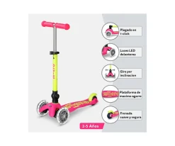 Patinete Plegable Mini Micro Deluxe Neon Rosa/Amarillo Luces LED