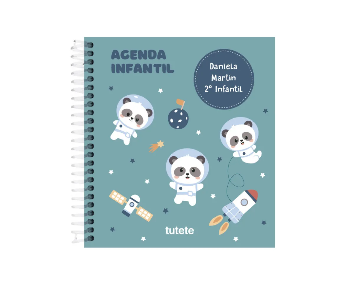 Pequeña Agenda Guardería Personalizable Pandas in Space
