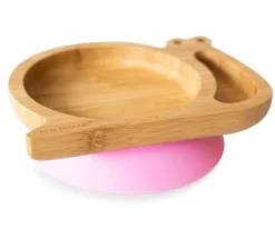Plato Bambú con Ventosa Caracol Rosa
