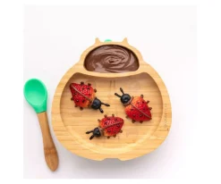 Plato Bambú con Ventosa Mariquita Verde