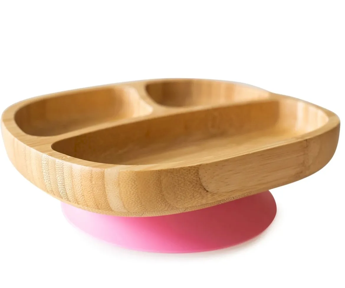 Plato Bambú con Ventosa Toddler Rosa