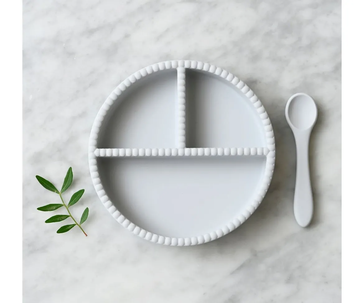 Plato con Compartimentos + Cuchara Bubble Glacier Grey